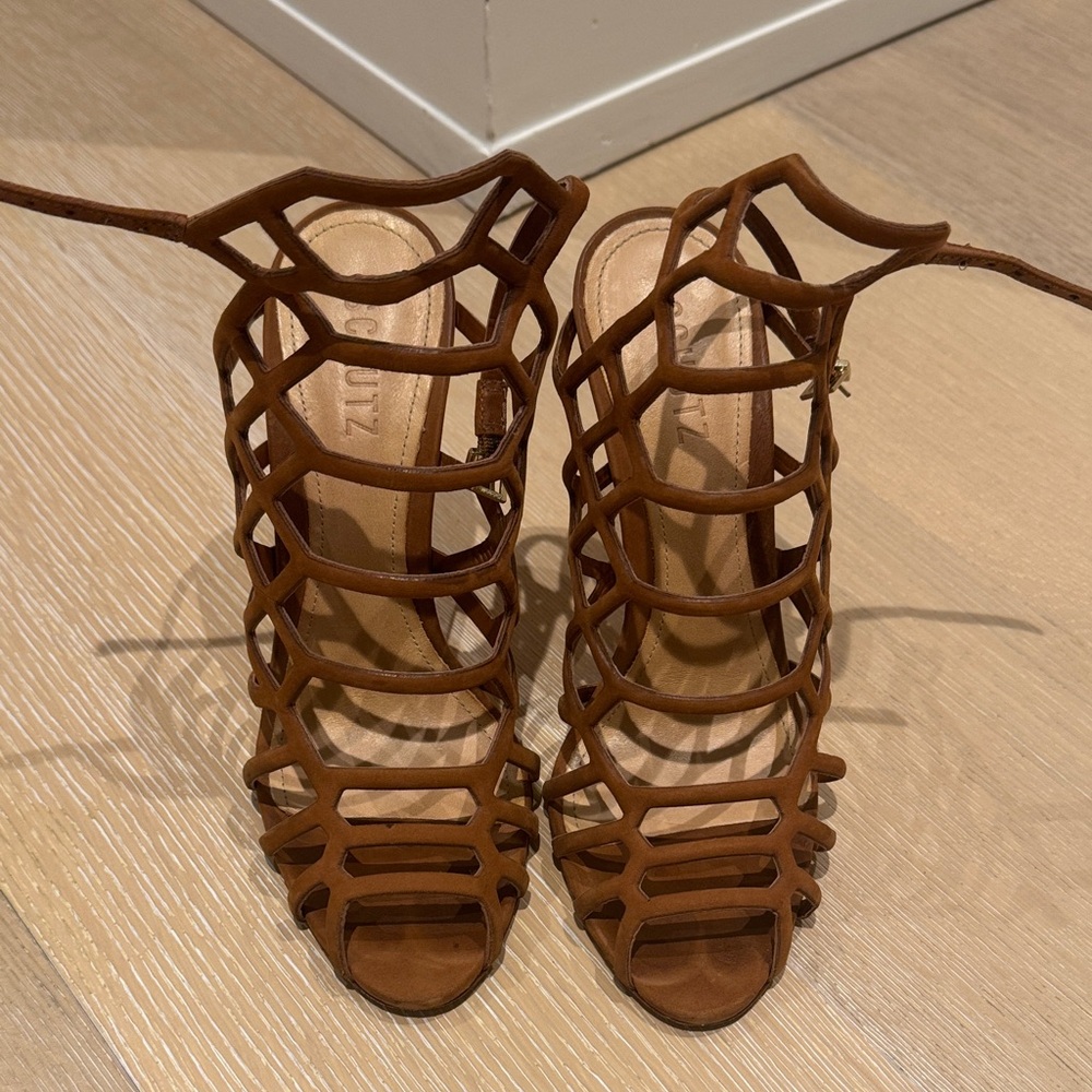 Schutz Brown Cage Heels, size 8